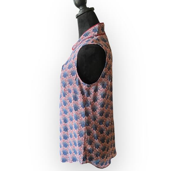 CAbi Women's Fan Blouse Red, Blue, Ivory, Sleeveless Size Medium Syle # 3620 - Picture 3 of 11